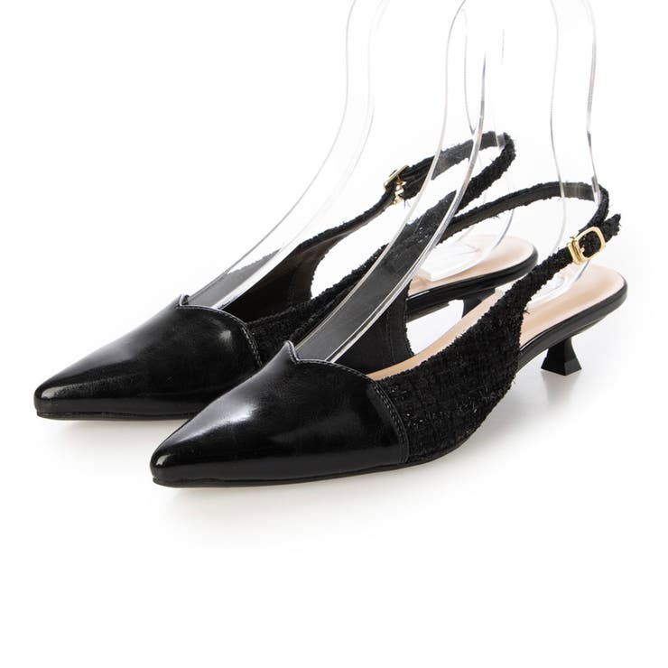 BL(ブラック) | 【柔らかい・クッション入り】ハートモチーフバックバンドパンプス | EVOL