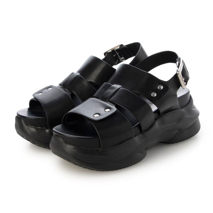 BL(ブラック) | 【XS-LLサイズ展開・軽量】厚底スタッズベルトサンダル | EVOL