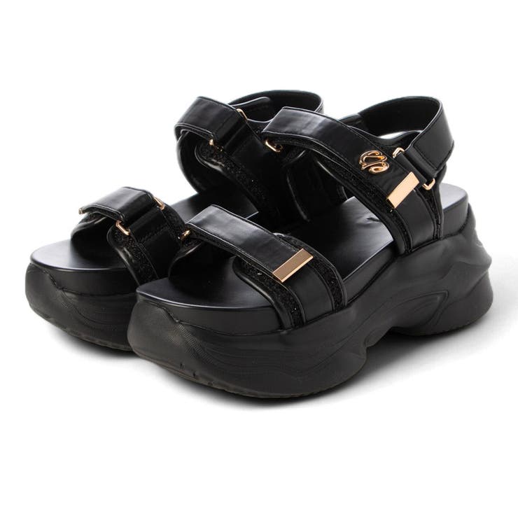 BL(ブラック) | 【XS-LLサイズ展開・軽量】ロゴモチーフ厚底ベルトサンダル | EVOL