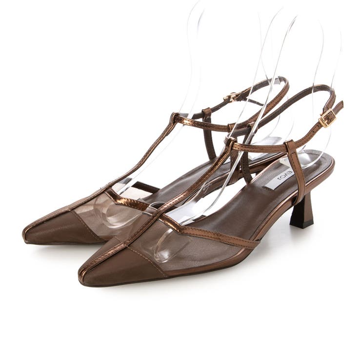 BR(ブラウン) | 【柔らかい・クッション入り】Tストラップシアーチュールパンプス | EVOL