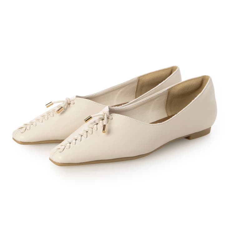 IV(アイボリー) | 【柔らかい・クッション入り】レースアップソフトフラットパンプス | EVOL