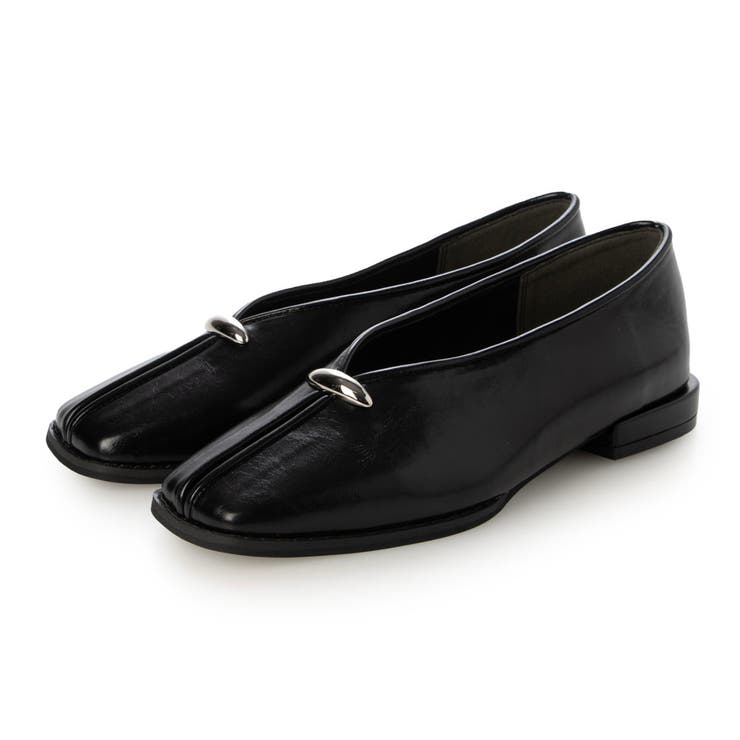 BL(ブラック) | 【柔らかい・22.0-25.0cm展開】スクエアメタルフラットパンプス | EVOL