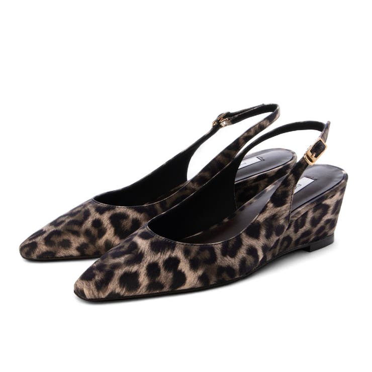 LEO(レオパード) | 【軽量・クッション入り】ソフトスクエアバックストラップウエッジパンプス | EVOL