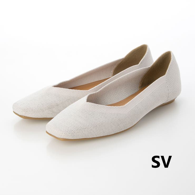 SV(シルバー) | Vカットニットスクエアフラットパンプス | EVOL