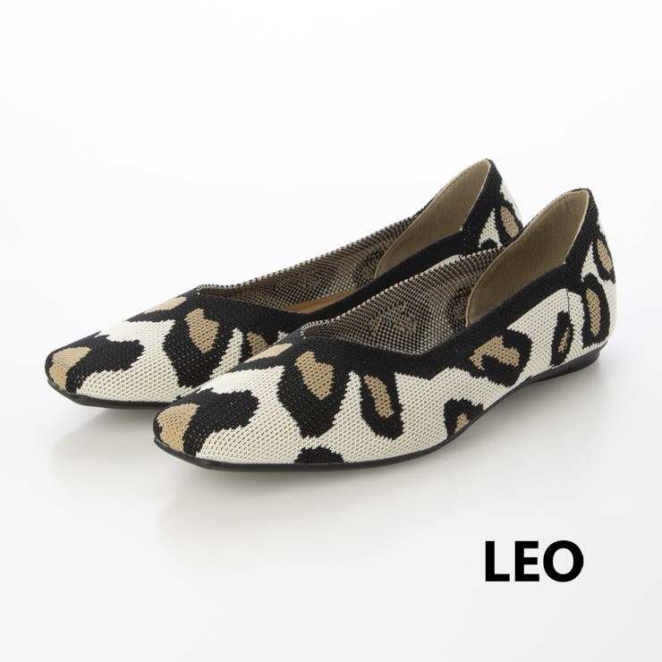 LEO(レオパード) | Vカットニットスクエアフラットパンプス | EVOL