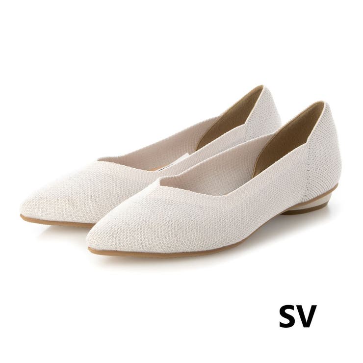 SV(シルバー) | Vカットニットローヒールポインテッドパンプス | EVOL