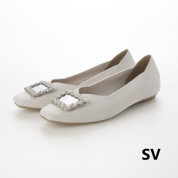 スクエアニットビジューバックルフラットパンプス | EVOL | 詳細画像6 