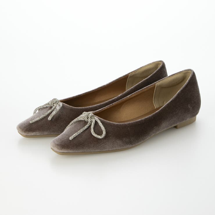 GYBGSグレーベージュスエー | リボンフラットスクエアベロアパンプス | EVOL