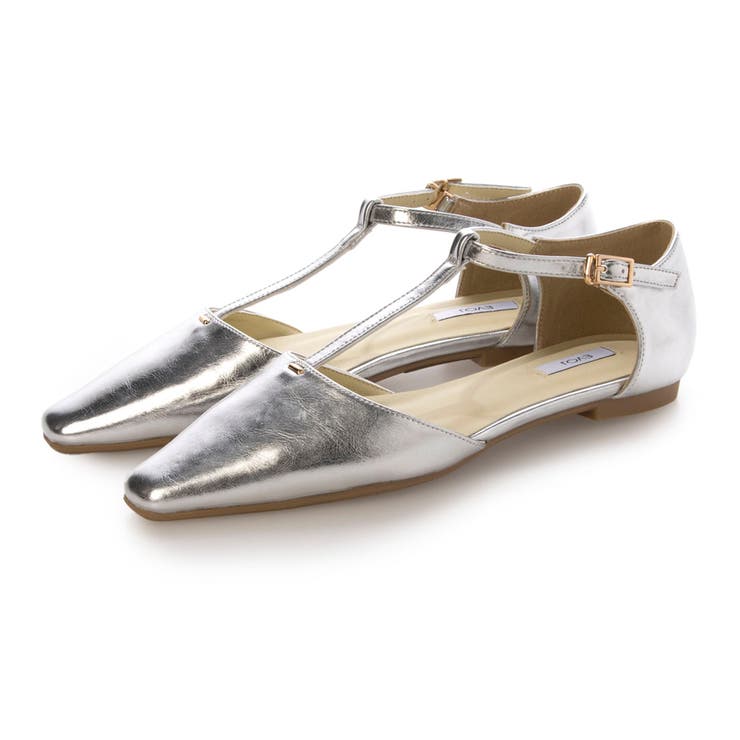 SV(シルバー) | 【軽量・柔らかい】Tストラップスクエアフラットパンプス | EVOL