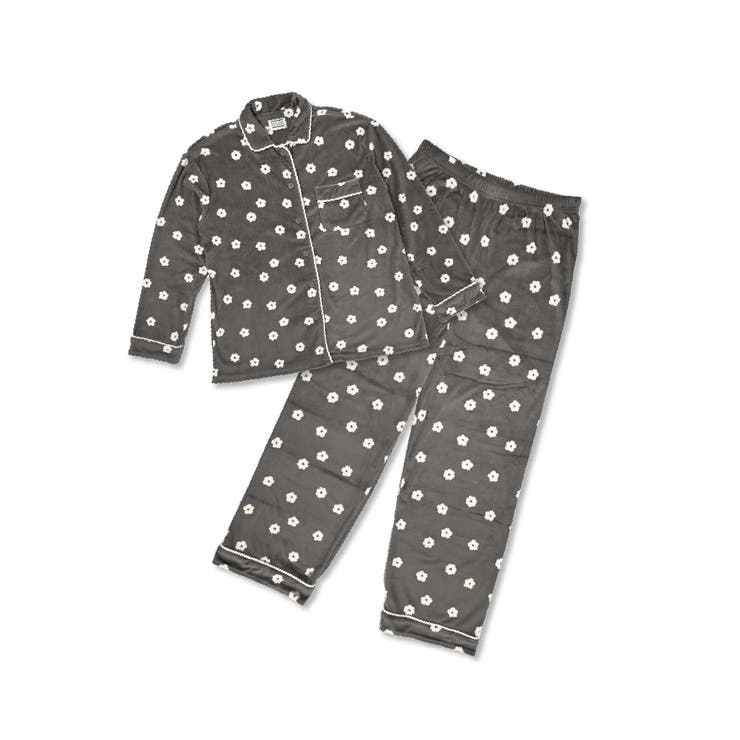 チャコールグレー | パジャマ ベロア 小花柄 | exrevo