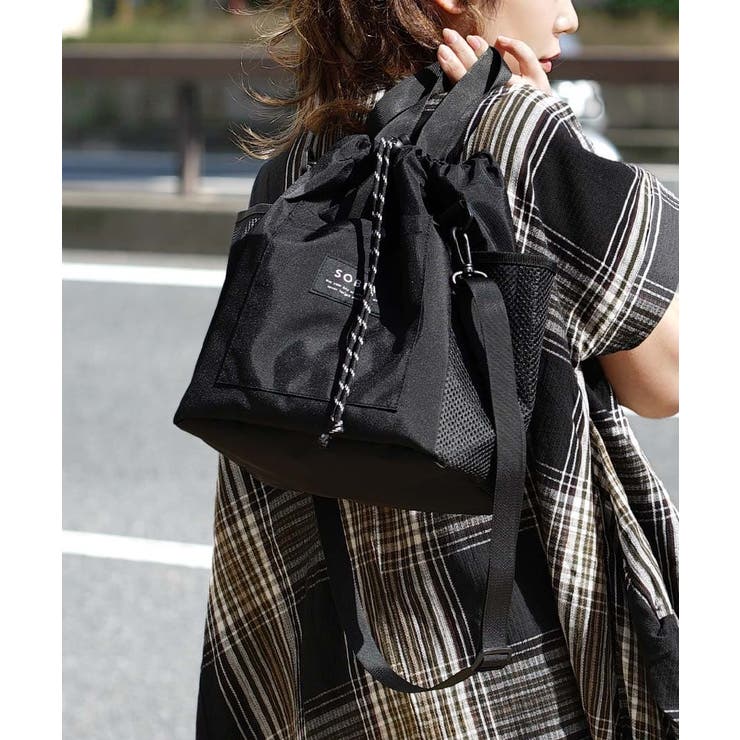 ブラック | メッシュ巾着 2way ショルダーバッグ | e-zakkamania stores