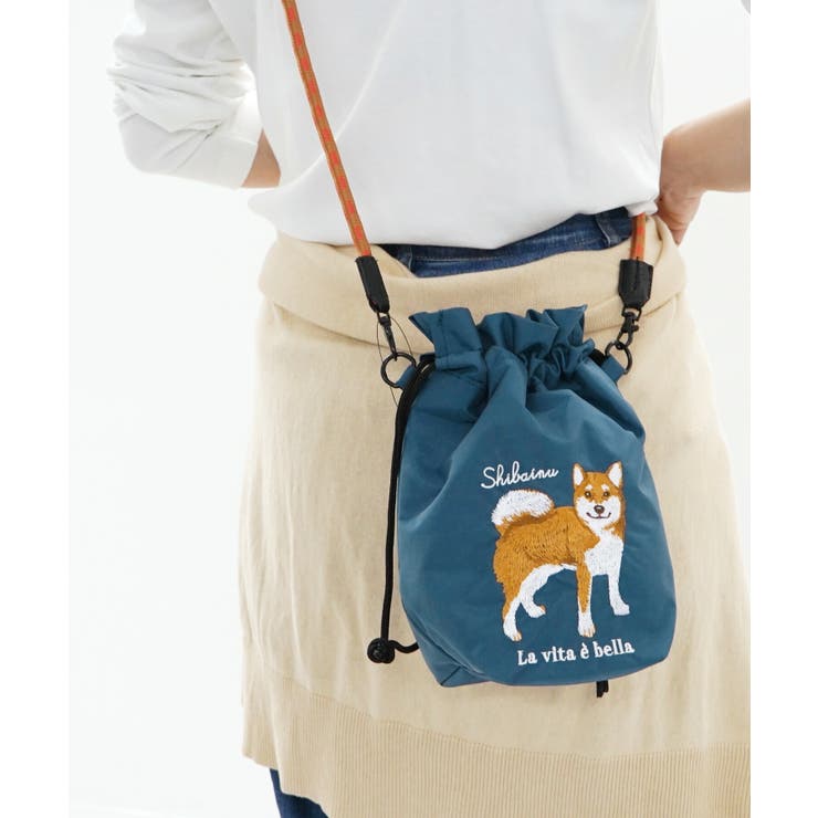 ネイビー［シバイヌ］ | アニマル刺繍コード ショルダーバッグ | e-zakkamania stores