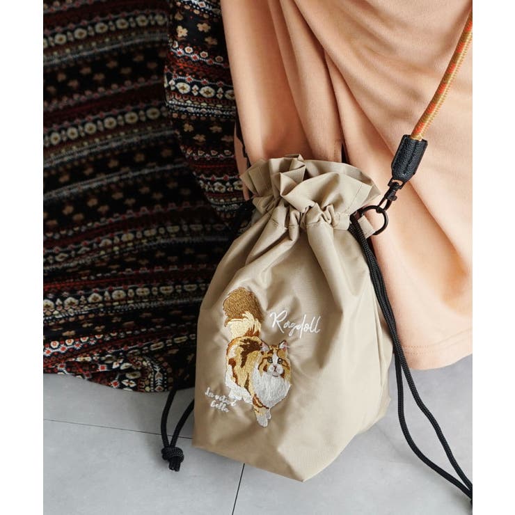 ベージュ［ラグドール］ | アニマル刺繍コード ショルダーバッグ | e-zakkamania stores