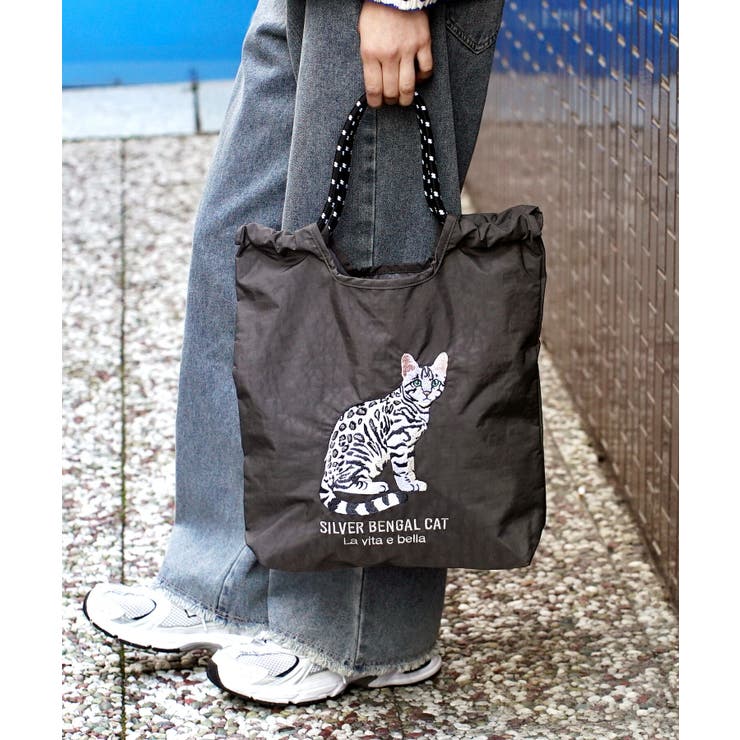 ダークグレー［ベンガル］ | アニマル刺繍 コードトートバッグ | e-zakkamania stores