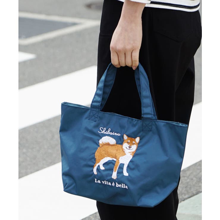 ネイビー［シバイヌ］ | アニマル刺繍プチトートバッグ | e-zakkamania stores
