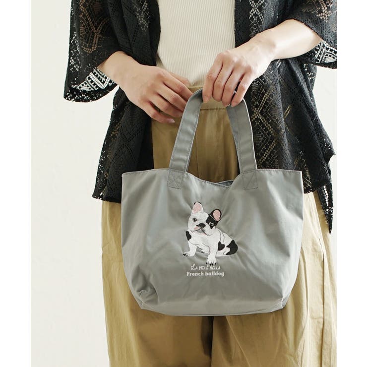 グレー［フレンチブルドッグ］ | アニマル刺繍プチトートバッグ | e-zakkamania stores