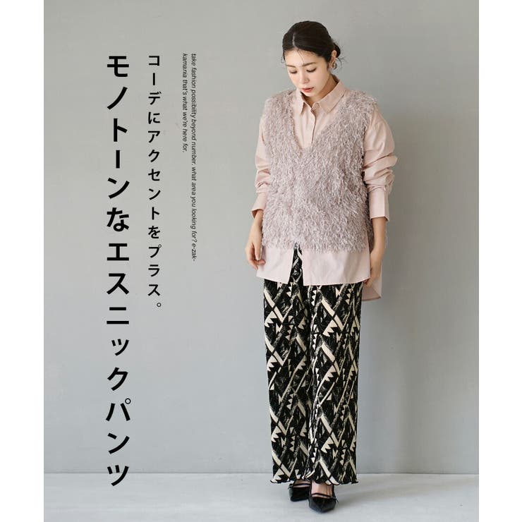 モノトーンエスニック柄 プリーツパンツ | e-zakkamania stores | 詳細画像3 