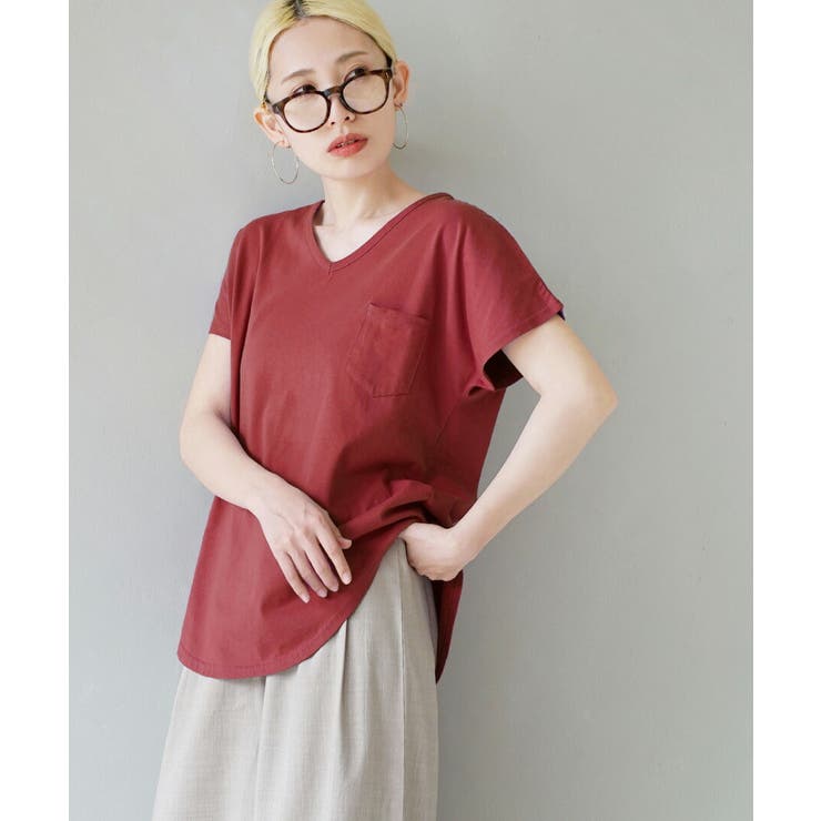マダーレッド | zootie（ズーティー）：汗しみない Tシャツ［Vネック ポケットTEE］ | e-zakkamania stores