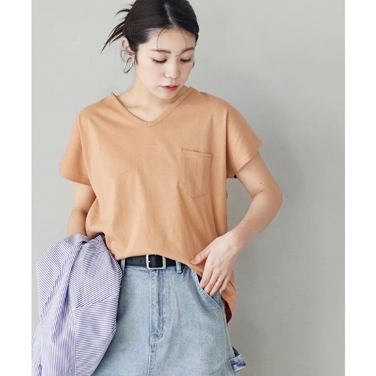 アプリコットベージュ | zootie（ズーティー）：汗しみない Tシャツ［Vネック ポケットTEE］ | e-zakkamania stores