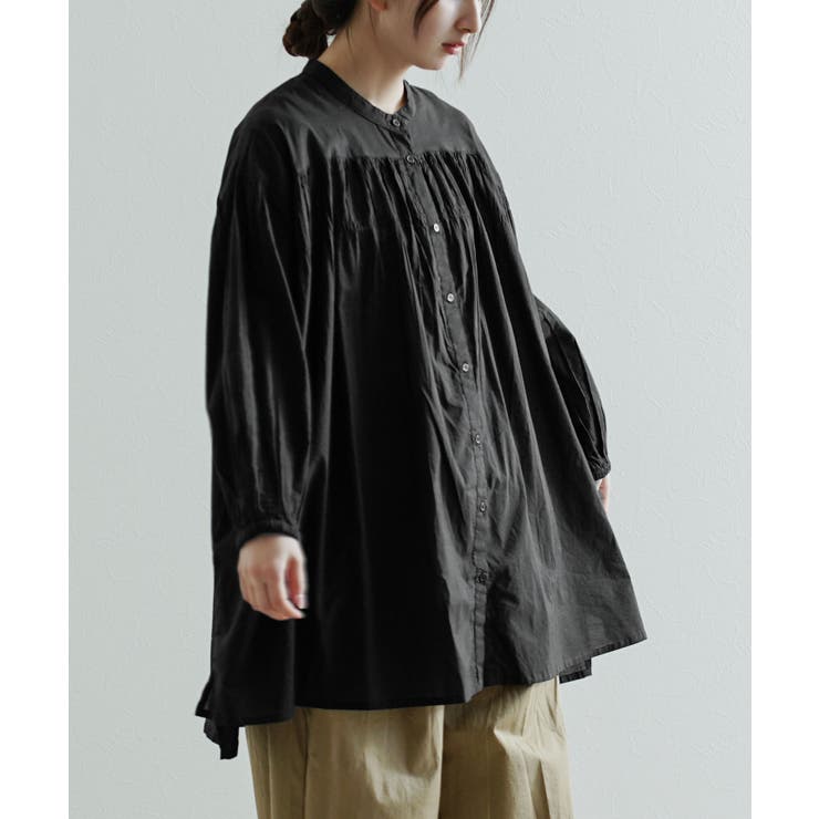 ブラック | コットン シャーリング前開きチュニック | e-zakkamania stores
