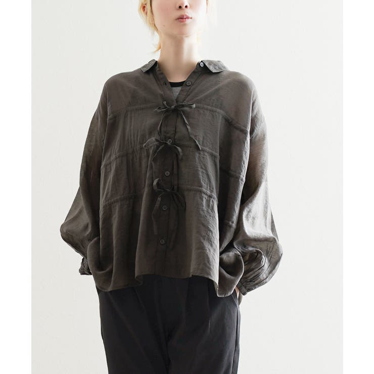 チャコール | ドロストリボン シアーブラウス | e-zakkamania stores