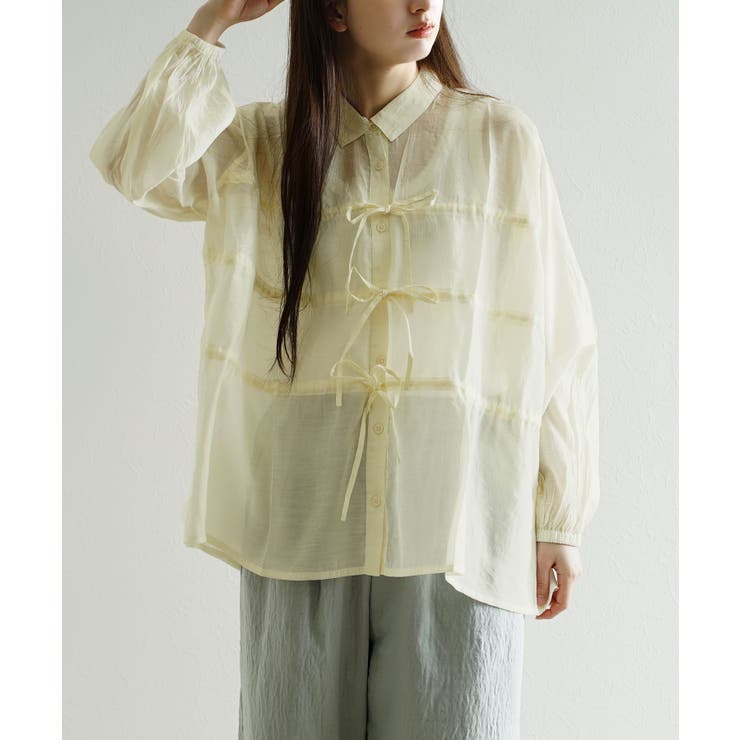 アイボリー | ドロストリボン シアーブラウス | e-zakkamania stores