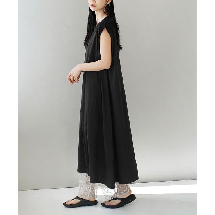 ブラック | ショルダータック ノースリーブワンピース | e-zakkamania stores