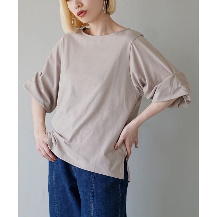 ライトグレージュ | zootie（ズーティー）：スタイルアップ デザインスリーブ カットソー［五分袖… | e-zakkamania stores