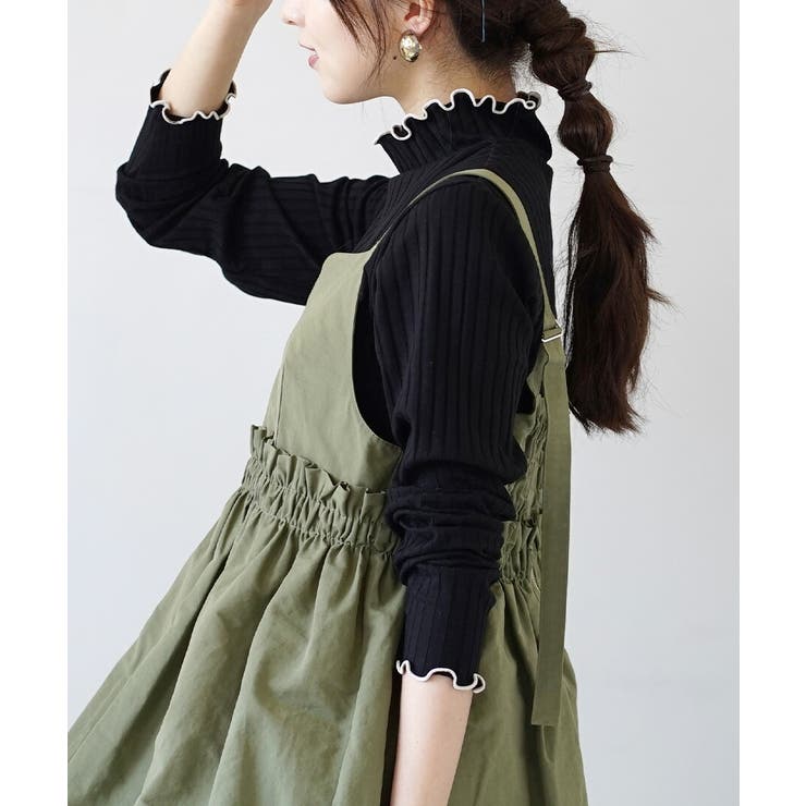 602.ブラック×アイボリー | zootie（ズーティー）：ロングスリーブ リブカットソー［タートルネック］ | e-zakkamania stores