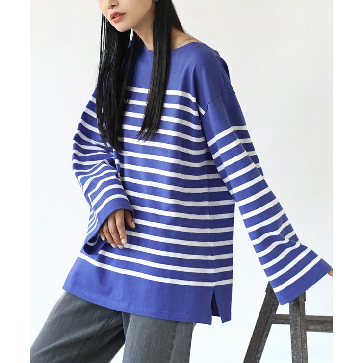ブルー×オフ | zootie（ズーティー）：シミヘン加工 フレンチバスク オーバーサイズカットソ… | e-zakkamania stores