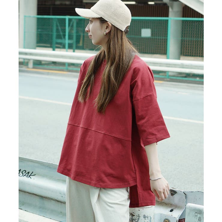 サカイ チェック 半袖トップス レッド 後ろ身頃プリーツ zootie（ズーティー）：汗しみない Tシャツ［バックスリット］[品番