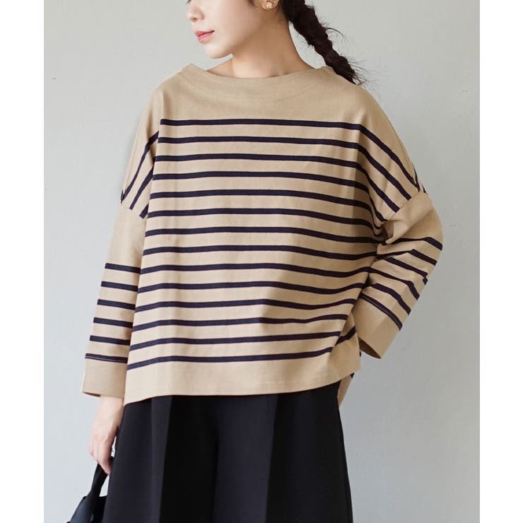 パネルベージュ×ネイビー | zootie（ズーティー）：シミヘン加工 フレンチバスク ワイドプルオーバー［ボ… | e-zakkamania stores