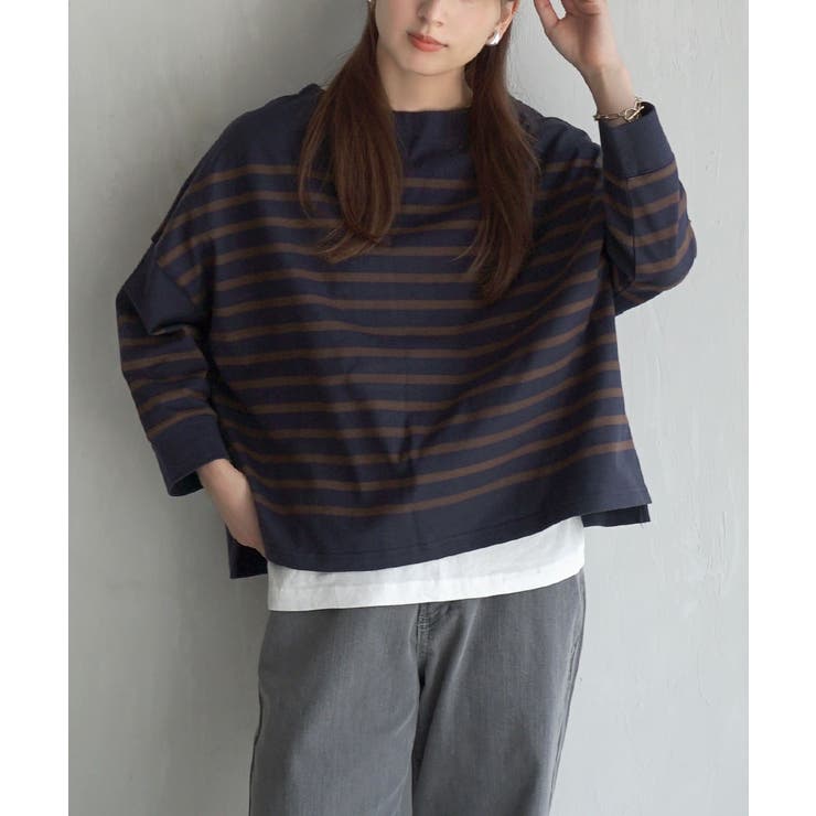 パネルネイビー×チョコ | zootie（ズーティー）：シミヘン加工 フレンチバスク ワイドプルオーバー［ボ… | e-zakkamania stores