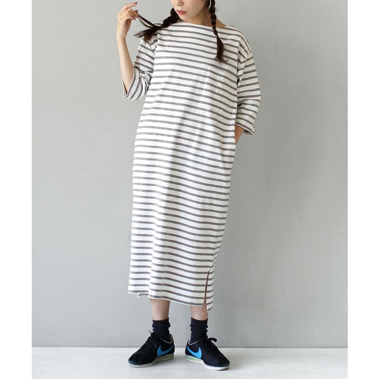 オフ×グレー | zootie（ズーティー）：シミヘン加工 フレンチバスク ロングワンピース | e-zakkamania stores