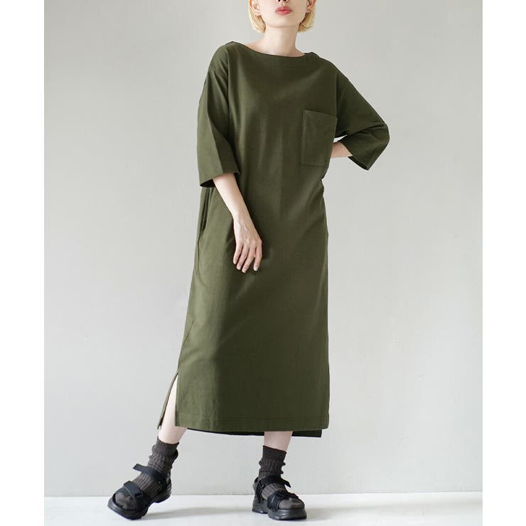 カーキ | zootie（ズーティー）：シミヘン加工 フレンチバスク ロングワンピース | e-zakkamania stores