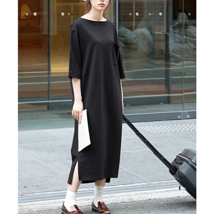 ブラック | zootie（ズーティー）：シミヘン加工 フレンチバスク ロングワンピース | e-zakkamania stores