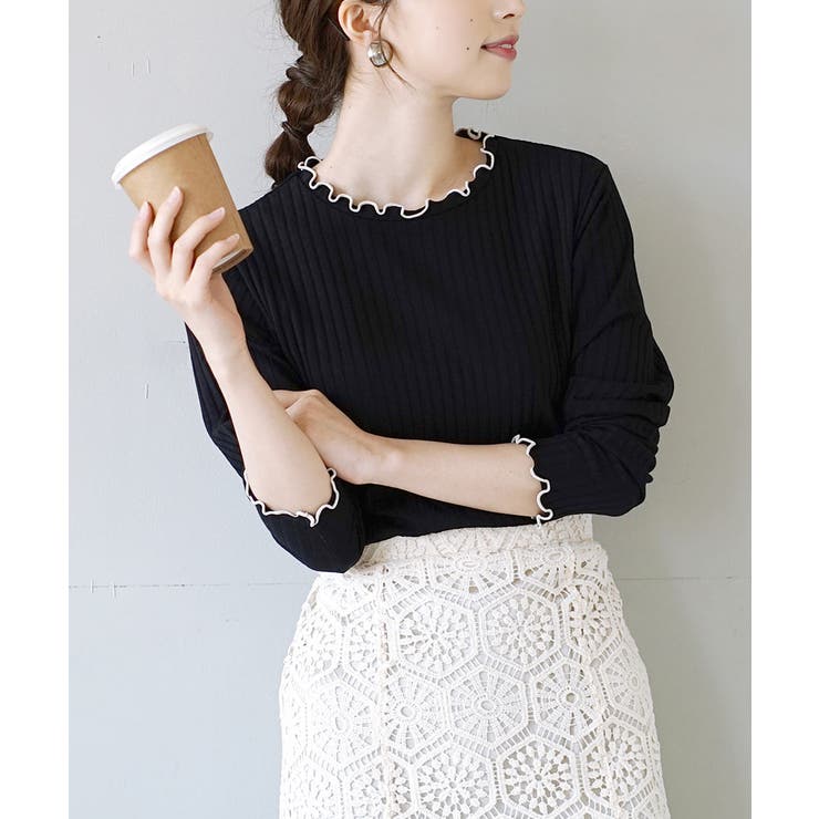 602.ブラック×アイボリー | zootie（ズーティー）：ロングスリーブ リブカットソー［クルーネック］ | e-zakkamania stores