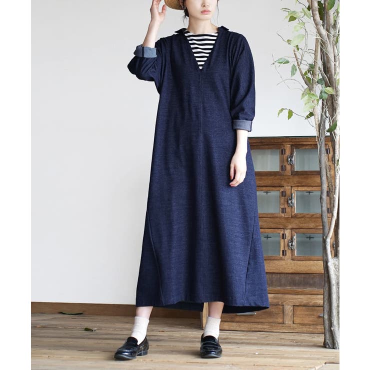 インディゴ | zootie（ズーティー）：色落ちしにくい カットソーデニム スキッパーワンピー… | e-zakkamania stores