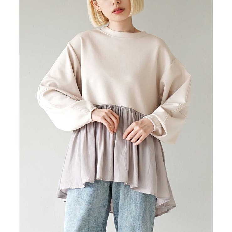 グレージュ | ギャザー切替 バルーンスリーブ ポンチプルオーバー | e-zakkamania stores