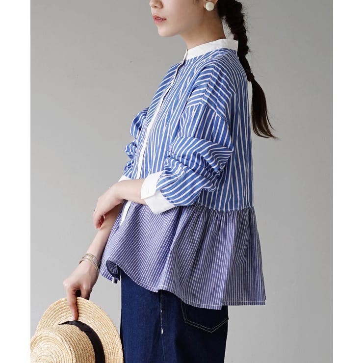 zootie（ズーティー）：切り替えストライプ バックギャザークレリック