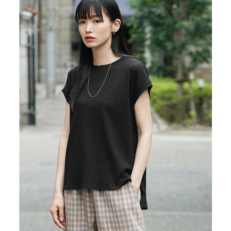 ブラック | zootie（ズーティー）：汗しみない リブカットソー［フレンチスリーブ］ | e-zakkamania stores