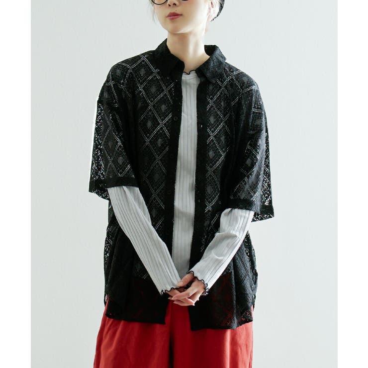 ブラック | MIMIMEMETE（ミミメメット）：幾何学レースシャツ | e-zakkamania stores