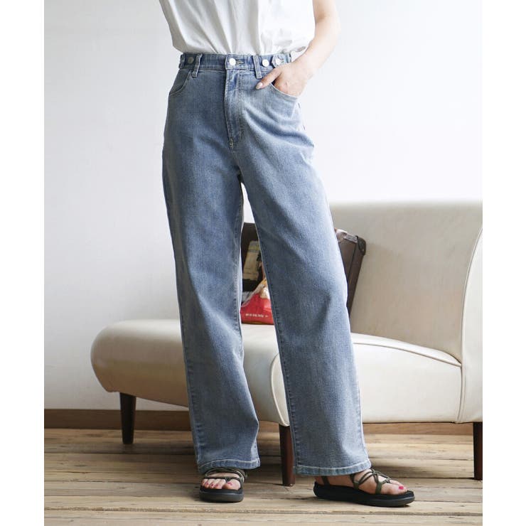 ブルー | こっそりウエストゴム ストレッチデニムパンツ［ストレート］ | e-zakkamania stores