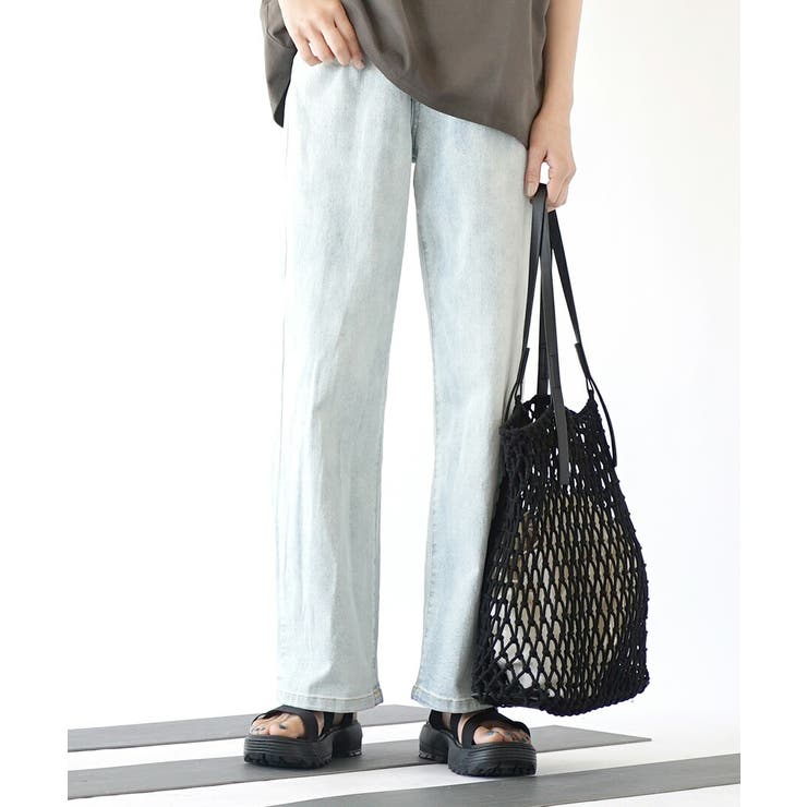 ライトブルー | こっそりウエストゴム ストレッチデニムパンツ［ストレート］ | e-zakkamania stores