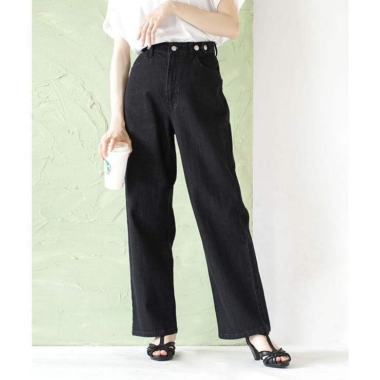 ワンウォッシュブラック | こっそりウエストゴム ストレッチデニムパンツ［ストレート］ | e-zakkamania stores