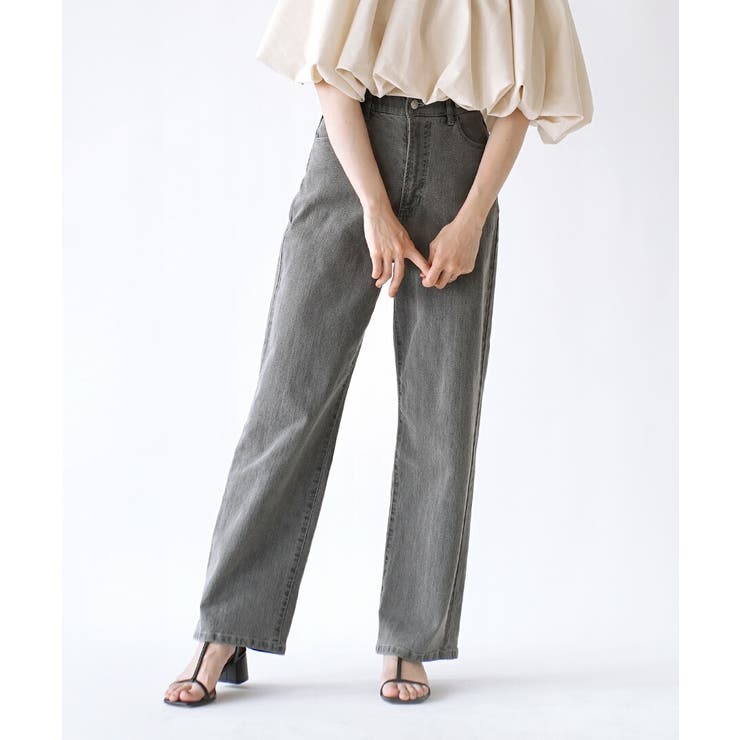 ウォッシュグレー | こっそりウエストゴム ストレッチデニムパンツ［ストレート］ | e-zakkamania stores