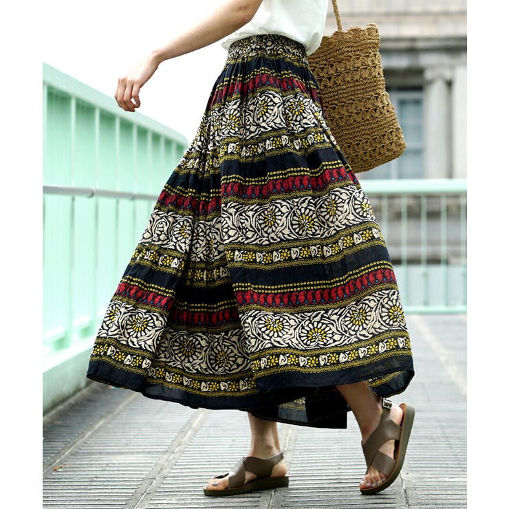 エスニックフラワー | zootie（ズーティー）：インドコットン マキシスカート | e-zakkamania stores