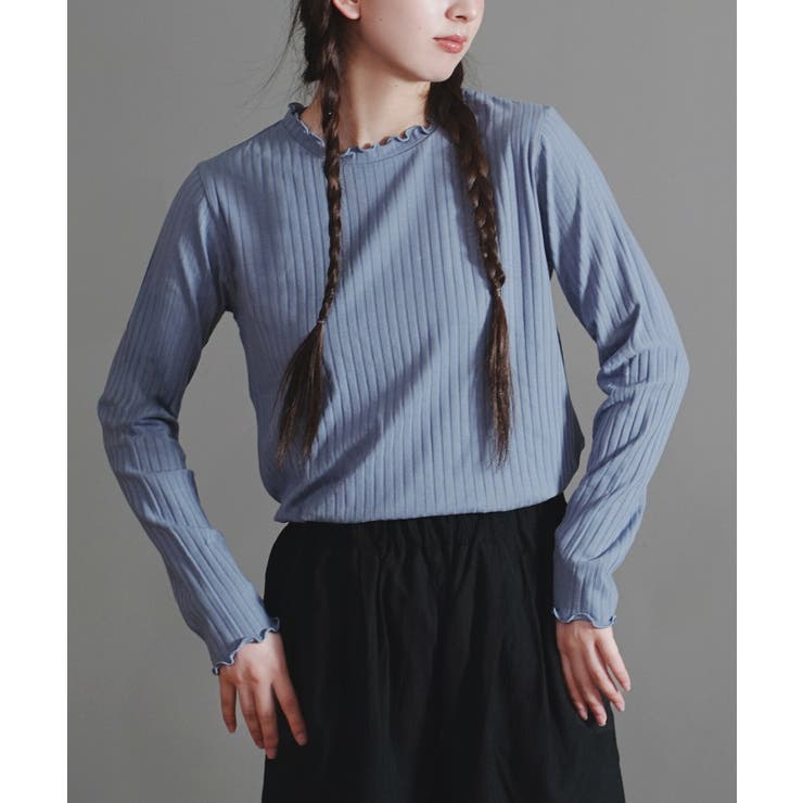 404.グレイッシュブルー | zootie（ズーティー）：ロングスリーブ リブカットソー［クルーネック］ | e-zakkamania stores