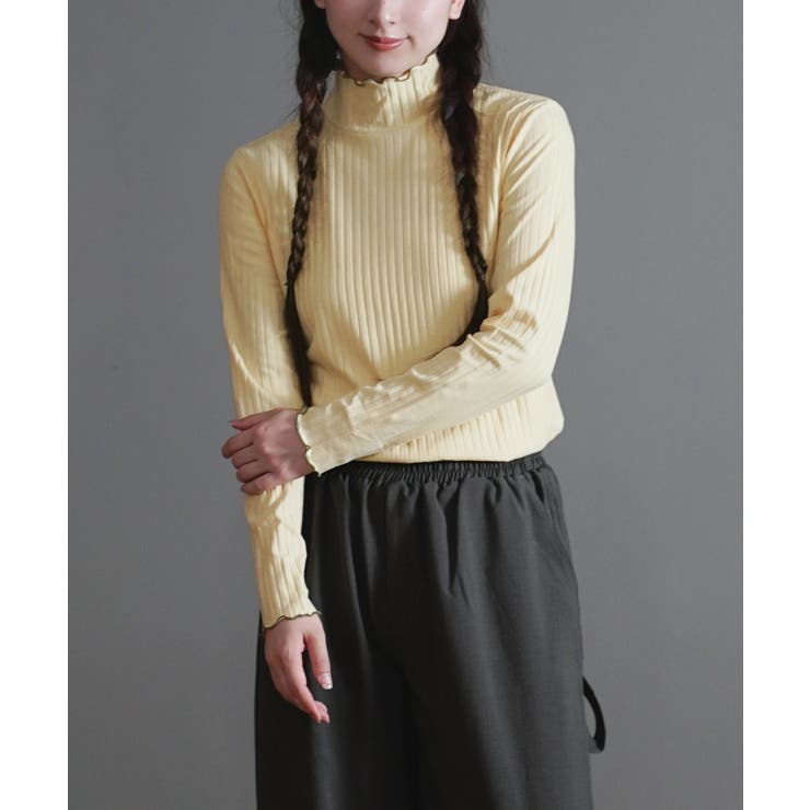715.クリーム×カーキ | zootie（ズーティー）：ロングスリーブ リブカットソー［タートルネック］ | e-zakkamania stores