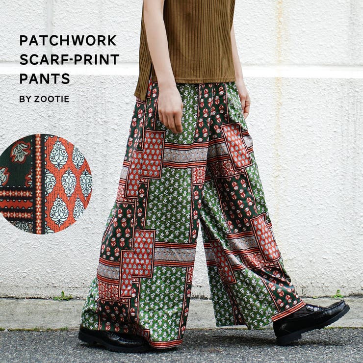 zootie（ズーティー）：パッチワークスカーフ柄プリント リラックスパンツ | e-zakkamania stores | 詳細画像1 